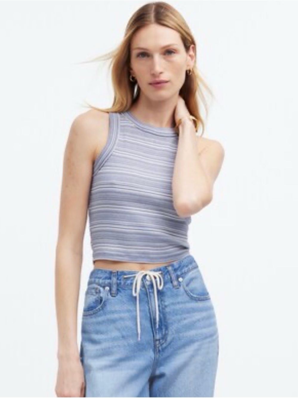 Madewell Supima Rib Crop Tank Striped - Sunfaded Indigo NWOT Sz Medium